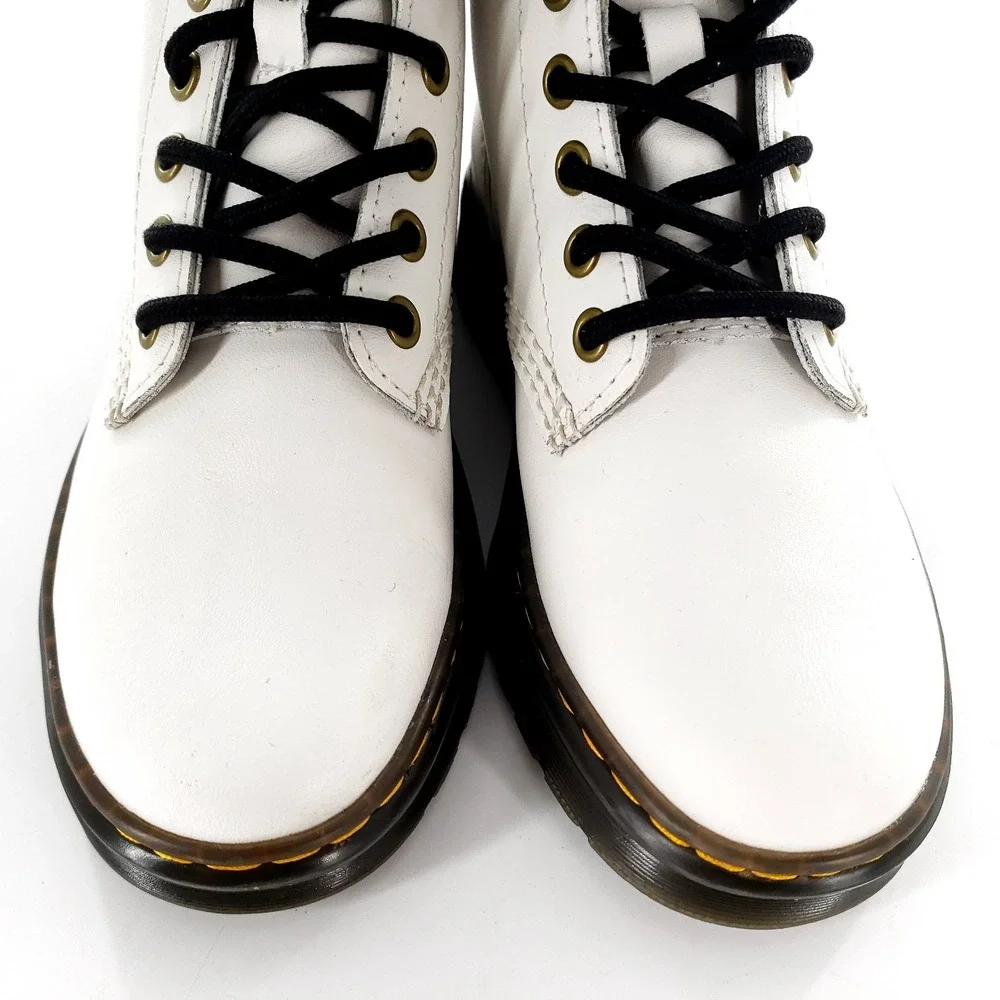 Dr Martens Zavala White Leather Combat Boots Youth Girls Size 5 AirWair